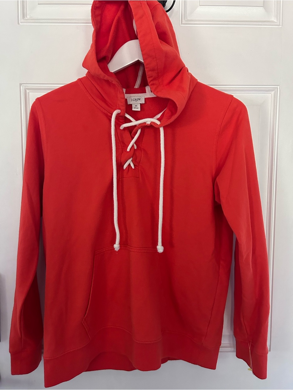 J. Crew Red Lace-Up Hooded Pullover Sweatshirt